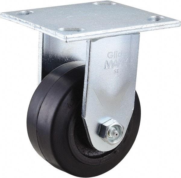 Value Collection - 4" Diam x 2" Wide x 5-5/8" OAH Top Plate Mount Rigid Caster - Rubber, 300 Lb Capacity, Roller Bearing, 4 x 4-1/2" Plate - Americas Industrial Supply