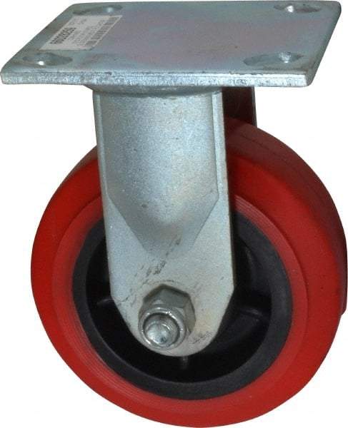 Value Collection - 5" Diam x 2" Wide x 6-1/2" OAH Top Plate Mount Rigid Caster - Polyurethane, 600 Lb Capacity, Roller Bearing, 4 x 4-1/2" Plate - Americas Industrial Supply