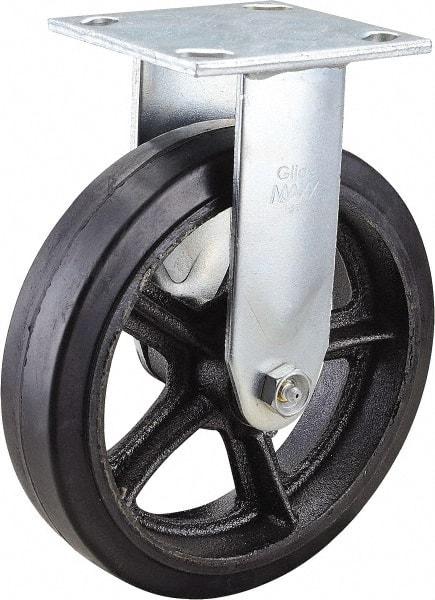 Value Collection - 8" Diam x 2" Wide x 9-1/2" OAH Top Plate Mount Rigid Caster - Rubber, 600 Lb Capacity, Roller Bearing, 4 x 4-1/2" Plate - Americas Industrial Supply