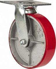 Fairbanks - 8" Diam x 2" Wide x 9-1/4" OAH Top Plate Mount Swivel Caster - Polyurethane, 1,200 Lb Capacity, Roller Bearing, 4-1/2 x 6-1/4" Plate - Americas Industrial Supply