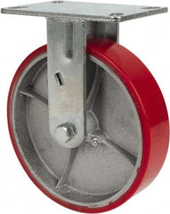 Fairbanks - 8" Diam x 2" Wide x 9-1/4" OAH Top Plate Mount Rigid Caster - Polyurethane, 1,200 Lb Capacity, Roller Bearing, 4-1/2 x 6-1/4" Plate - Americas Industrial Supply