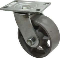 Value Collection - 6" Diam x 2-1/2" Wide x 7-1/2" OAH Top Plate Mount Swivel Caster - Semi-Steel, 1,800 Lb Capacity, Roller Bearing, 4-1/2 x 6-1/4" Plate - Americas Industrial Supply