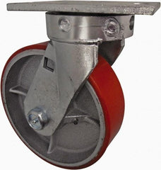 Value Collection - 8" Diam x 2-1/2" Wide x 10-1/8" OAH Top Plate Mount Swivel Caster - Polyurethane, 1,800 Lb Capacity, Roller Bearing, 4-1/2 x 6-1/2" Plate - Americas Industrial Supply