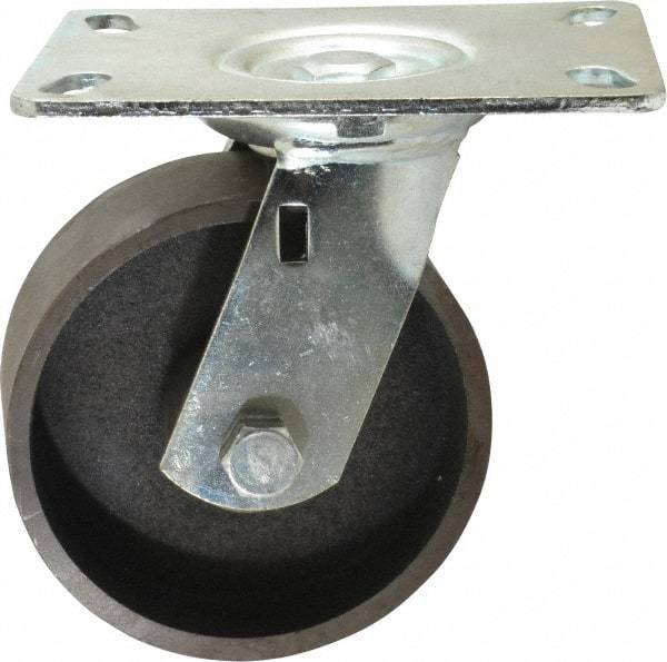 Fairbanks - 5" Diam x 2" Wide x 6-1/4" OAH Top Plate Mount Swivel Caster - Semi-Steel, 900 Lb Capacity, Roller Bearing, 4-1/2 x 6-1/4" Plate - Americas Industrial Supply