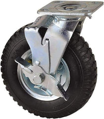 Value Collection - 8" Diam x 2" Wide, Pneumatic Swivel with Brake Caster - 300 Lb Capacity, Top Plate Mount, 4" x 4-1/2" Plate, Sealed Ball Bearing - Americas Industrial Supply