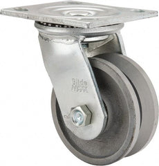 Value Collection - 4" Diam x 1-1/2" Wide, Metal With Groove Swivel Caster - 600 Lb Capacity, Top Plate Mount, 4" x 4-1/2" Plate, Roller Bearing - Americas Industrial Supply