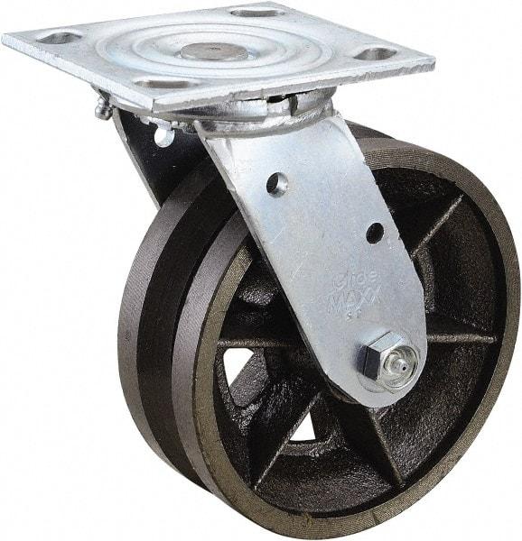 Value Collection - 6" Diam x 2" Wide, Metal With Groove Swivel Caster - 1,000 Lb Capacity, Top Plate Mount, 4" x 4-1/2" Plate, Roller Bearing - Americas Industrial Supply