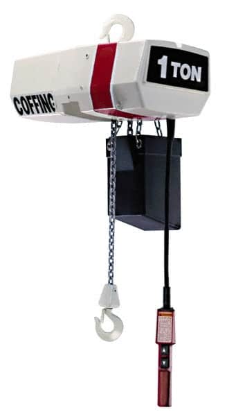 Coffing - 1/2 Ton Capacity, 32 FPM Lift Speed, Electric Chain Hoist - 20' Max Lift, 16-7/8" Min Headroom, 1 Chain - Americas Industrial Supply