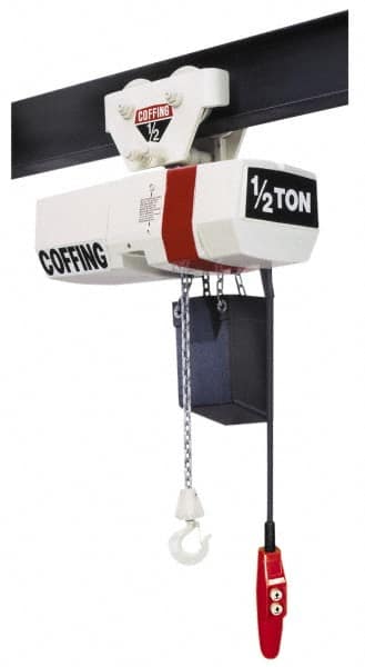 Coffing - 1 Ton Capacity, 4 FPM Lift Speed, Electric Chain Hoist - 10' Max Lift, 18-11/16" Min Headroom, 2 Chains - Americas Industrial Supply