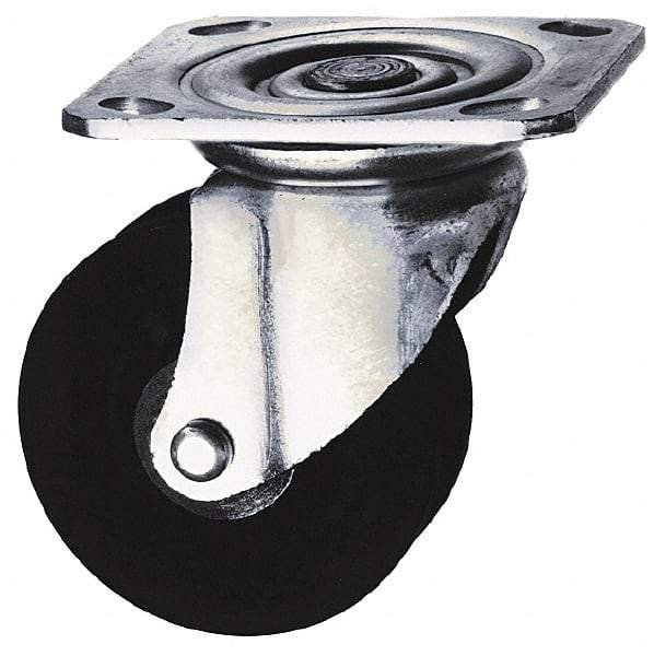 Albion - 3" Diam x 1-1/4" Wide x 3-11/16" OAH Top Plate Mount Swivel Caster - Hard Rubber, 225 Lb Capacity, Self-Lubricating Bearing, 3-1/8 x 4-1/8" Plate - Americas Industrial Supply