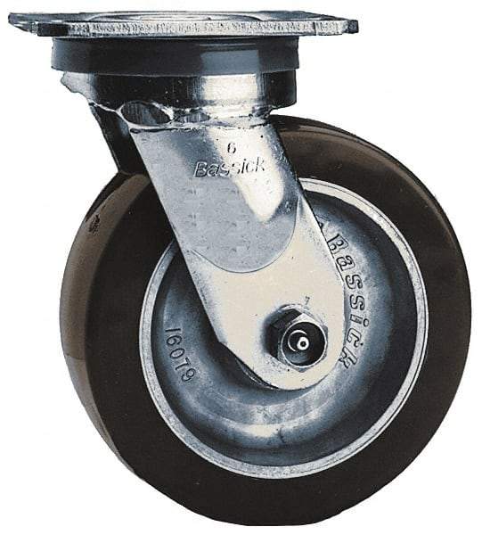Albion - 8" Diam x 2" Wide x 9-1/2" OAH Top Plate Mount Swivel Caster - Phenolic, 1,100 Lb Capacity, Roller Bearing, 4 x 4-1/2" Plate - Americas Industrial Supply