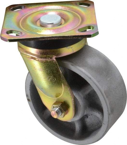 Albion - 5" Diam x 2" Wide x 6-1/2" OAH Top Plate Mount Swivel Caster - Semi-Steel, 1,100 Lb Capacity, Roller Bearing, 4 x 4-1/2" Plate - Americas Industrial Supply