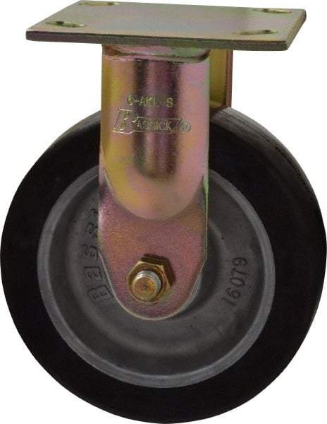 Albion - 6" Diam x 2" Wide x 7-1/2" OAH Top Plate Mount Rigid Caster - Rubber, 500 Lb Capacity, Roller Bearing, 4 x 4-1/2" Plate - Americas Industrial Supply