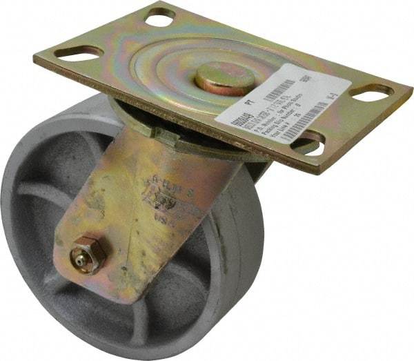 Albion - 6" Diam x 2" Wide x 7-1/2" OAH Top Plate Mount Swivel Caster - Semi-Steel, 1,750 Lb Capacity, Sealed Roller Bearing, 4-1/2 x 6-5/16" Plate - Americas Industrial Supply