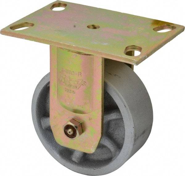 Albion - 5" Diam x 2" Wide x 6-1/2" OAH Top Plate Mount Rigid Caster - Semi-Steel, 1,750 Lb Capacity, Sealed Roller Bearing, 4-1/2 x 6-5/16" Plate - Americas Industrial Supply