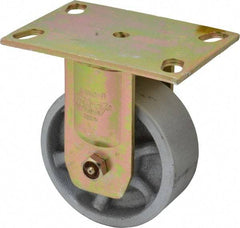 Albion - 5" Diam x 2" Wide x 6-1/2" OAH Top Plate Mount Rigid Caster - Semi-Steel, 1,750 Lb Capacity, Sealed Roller Bearing, 4-1/2 x 6-5/16" Plate - Americas Industrial Supply