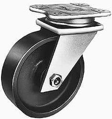 Albion - 6" Diam x 2-1/2" Wide x 8-1/8" OAH Top Plate Mount Swivel Caster - Semi-Steel, 2,500 Lb Capacity, Roller Bearing, 5-1/4 x 7-1/8" Plate - Americas Industrial Supply