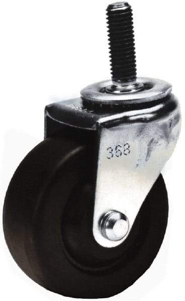 Shepherd - 3" Diam x 1-1/4" Wide x 4-1/8" OAH Stem Mount Swivel Caster with Brake - Hard Rubber, 210 Lb Capacity, Nylon Bearing, 1/2-13 x 1-1/2" Threaded Stem - Americas Industrial Supply