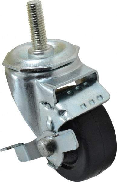 Albion - 3" Diam x 1-1/4" Wide x 4-1/4" OAH Stem Mount Swivel Caster with Brake - Soft Rubber, 150 Lb Capacity, Nylon Bearing, 1/2-13 x 1-1/2" Threaded Stem - Americas Industrial Supply