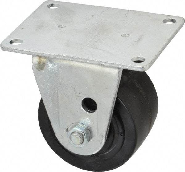 Albion - 3" Diam x 1-13/16" Wide x 3-31/32" OAH Top Plate Mount Rigid Caster - Phenolic, 700 Lb Capacity, Roller Bearing, 3-1/8 x 4-1/8" Plate - Americas Industrial Supply