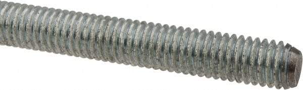 Made in USA - 7/16-14 UNC (Coarse), 6' Long, Low Carbon Steel Threaded Rod - Zinc-Plated Finish, Right Hand Thread - Americas Industrial Supply