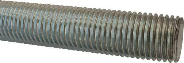 Made in USA - 1-1/4-7 UNC (Coarse), 6' Long, Low Carbon Steel Threaded Rod - Zinc-Plated Finish, Right Hand Thread - Americas Industrial Supply