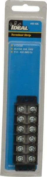 Ideal - 6 Poles, 300 Volt, 30 Amp, -40 to 266°F, Polyester Thermoplastic, Polyester Thermoplastic Multipole Terminal Block - Zinc Plated Steel, 22 to 12 AWG Compatibility, 0.56 Inch High - Americas Industrial Supply