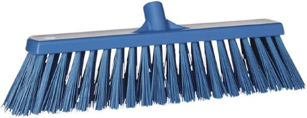 Vikan - 19" Heavy Duty Synthetic Push Broom - 4-1/2" Bristle Length, Plastic Block, European Threaded Handle Connection - Americas Industrial Supply