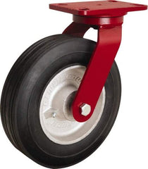 Hamilton - 10" Diam x 2-3/4" Wide, Rubber Swivel Caster - 700 Lb Capacity, Top Plate Mount, 4-1/2" x 6-1/2" Plate, Straight Roller Bearing - Americas Industrial Supply