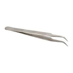 Value Collection - 4-3/8" OAL 7-SA Dumont-Style Swiss Pattern Tweezers - Curved Shanks with Beveled Edges, Plain, Sharp Points - Americas Industrial Supply