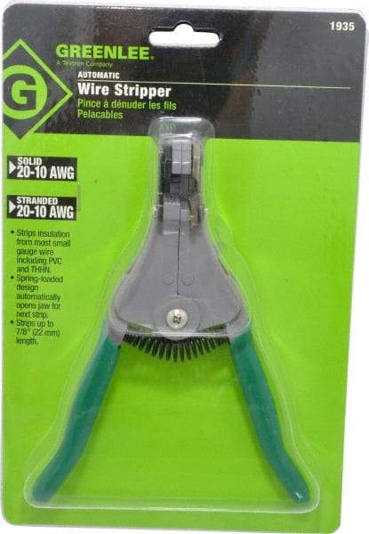 Greenlee - 20 to 10 AWG Capacity Automatic Wire Stripper - 7-1/8" OAL, Plastic Cushion Handle - Americas Industrial Supply