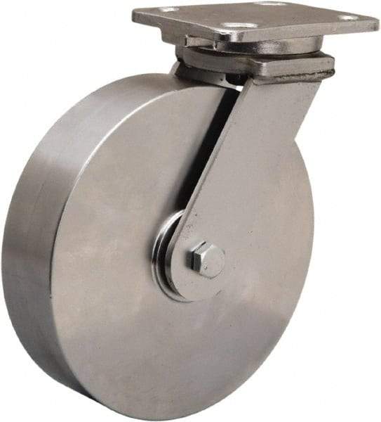 Hamilton - 8" Diam x 2" Wide x 9-1/2" OAH Top Plate Mount Swivel Caster - Forged Steel, 1,000 Lb Capacity, Delrin Bearing, 4 x 5" Plate - Americas Industrial Supply