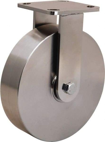 Hamilton - 8" Diam x 2" Wide x 9-1/2" OAH Top Plate Mount Rigid Caster - Stainless Steel, 1,600 Lb Capacity, Stainless Steel Double Shielded Precision Ball Bearing, 4 x 4-1/2" Plate - Americas Industrial Supply