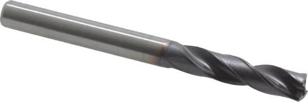 Kennametal - 5.9mm 180° Spiral Flute Solid Carbide Screw Machine Drill Bit - Right Hand Cut, 28mm Flute Length, 66mm OAL, Flat-Bottom Point, Straight Shank, Through Coolant - Americas Industrial Supply
