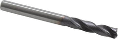 Kennametal - 5.9mm 180° Spiral Flute Solid Carbide Screw Machine Drill Bit - Right Hand Cut, 28mm Flute Length, 66mm OAL, Flat-Bottom Point, Straight Shank, Through Coolant - Americas Industrial Supply