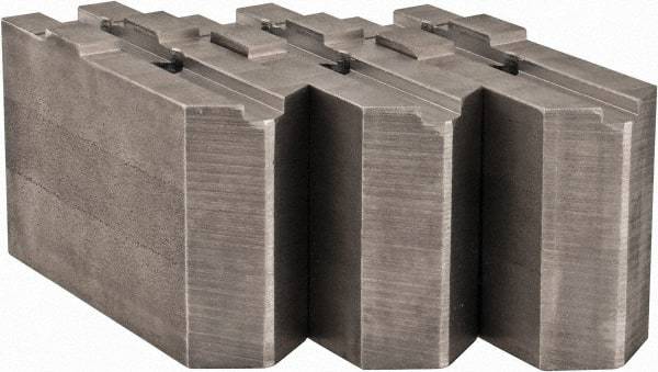 Abbott Workholding Products - Tongue & Groove Attachment, Square Soft Lathe Chuck Jaw - 3 Jaws, Steel, 1.5748" Btw Mount Hole Ctrs, 4-1/2" Long x 1-1/2" Wide x 3" High, 0.4724" Groove, 0.4724" & 12mm Fastener - Americas Industrial Supply