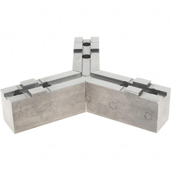 Abbott Workholding Products - Tongue & Groove Attachment, Square Soft Lathe Chuck Jaw - 3 Jaws, Steel, 1.5748" Btw Mount Hole Ctrs, 4-1/2" Long x 1-1/2" Wide x 2" High, 0.4724" Groove, 0.4724" & 12mm Fastener - Americas Industrial Supply