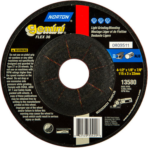 ‎4-1/2″ × 1/8″ × 7/8″ Gemini Non-Woven Depressed Center Wheel Type 27 36 Grit - Americas Industrial Supply