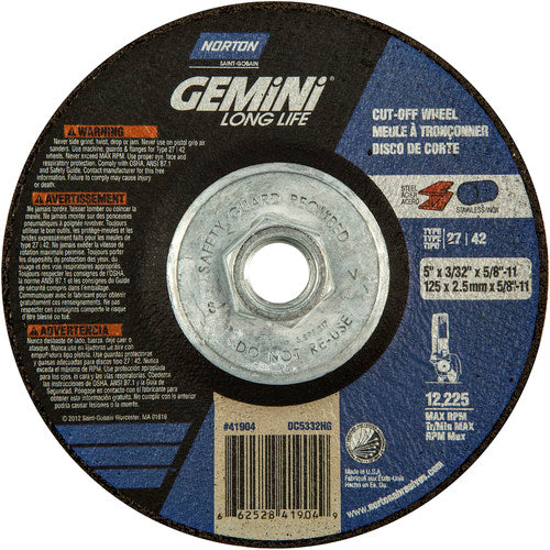 ‎5″ × 3/32″ × 5/8″-11 Gemini Non-Woven Depressed Center Wheel Type 27 24 Grit - Americas Industrial Supply