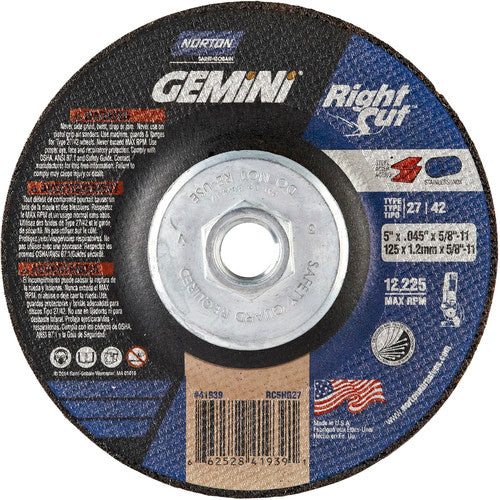 ‎5″ × 0.045″ × 5/8″-11 Gemini Non-Woven Depressed Center Wheel Type 27 24 Grit - Americas Industrial Supply
