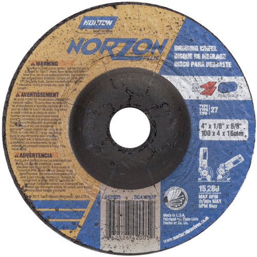 4″ × 1/8″ × 5/8″ NorZon Plus Non-Woven Depressed Center Wheel Type 27 Ceramic Alumina / Zirconia Alumina - Americas Industrial Supply