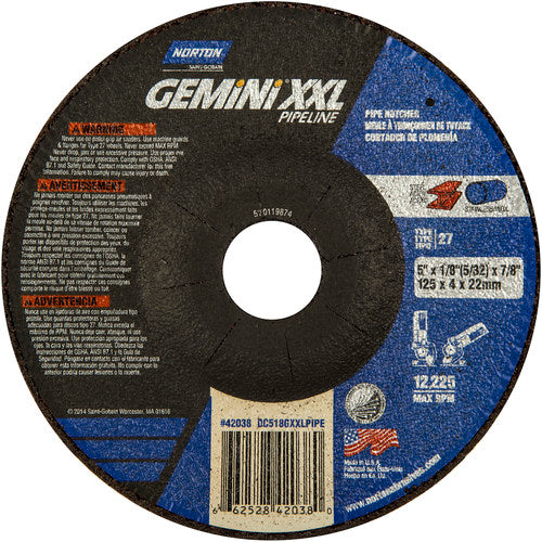 5″ × 5/32″ × 7/8″ Gemini Non-Woven Depressed Center Wheel Type 27 30 Grit Aluminum Oxide - Americas Industrial Supply