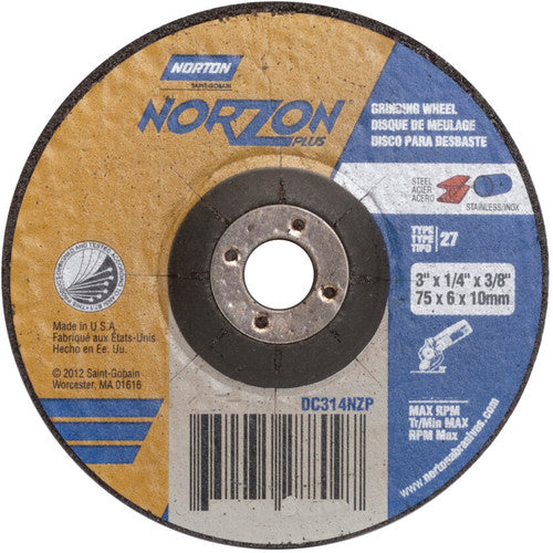 3″ × 1/4″ × 3/8″ NorZon Plus Non-Woven Depressed Center Wheel Type 27 20 Grit - Americas Industrial Supply
