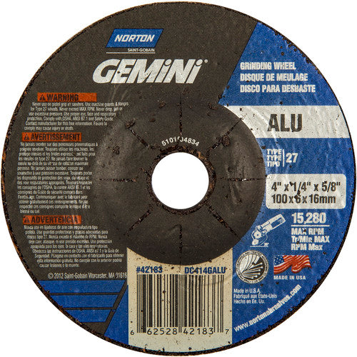 4 × 1/4 × 5/8″ Gemini ALU Grinding Wheel A 46 Q BDA Type 27 - Americas Industrial Supply