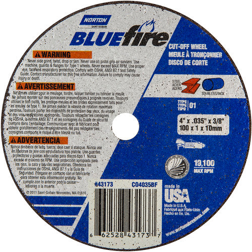 4 x .035 × 3/8″ BlueFire Small Diameter Cut-Off Wheel >3″ ZA 46 X Type 01/41 - Americas Industrial Supply