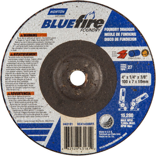 4″ × 1/4″ × 3/8″ BlueFire Non-Woven Depressed Center Wheel Type 27 Zirconia Alumina / Aluminum Oxide - Americas Industrial Supply