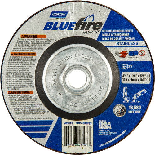 ‎4-1/2″ × 1/8″ × 5/8″ BlueFire Non-Woven Depressed Center Wheel Type 27 - Americas Industrial Supply