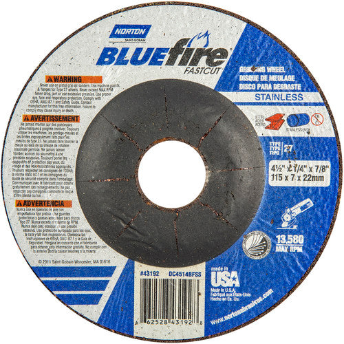 ‎4-1/2″ × 1/4″ × 7/8″ BlueFire Non-Woven Depressed Center Wheel Type 27 - Americas Industrial Supply