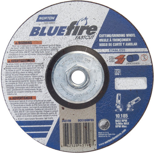 ‎6 × 1/8 × 5/8 - 11″ BlueFire INOX/SS Fast Cut Grinding Wheel ZA 30 U Type 27 - Americas Industrial Supply