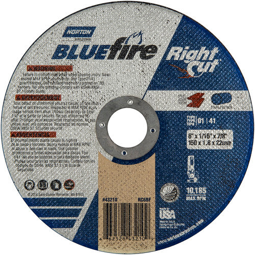 6 × 1/16 × 7/8″ BlueFire RightCut Right Angle Cut-Off Wheel ZA 36 Q Type 01/41 - Americas Industrial Supply